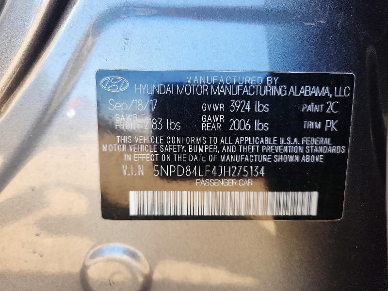 2018 Hyundai Elantra მანქანა იყიდება აუქციონზე, vin: 5NPD84LF4JH275134, აუქციონის ნომერი: 53119766