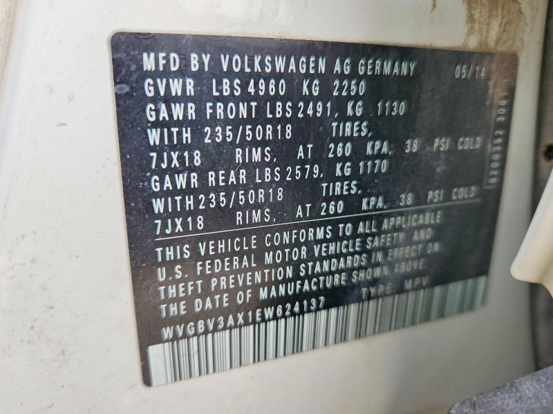 Продажа на аукционе авто 2014 Volkswagen Tiguan, vin: WVGBV3AX1EW624137, номер лота: 53620396