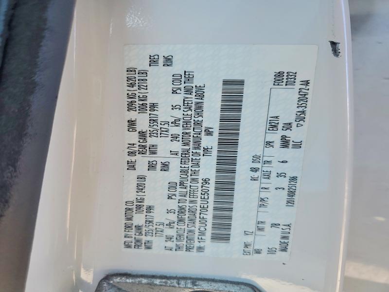Продажа на аукционе авто 2014 Ford Escape, vin: 1FMCU0F70EUE50796, номер лота: 54306406