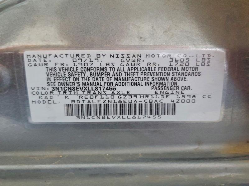 Продажа на аукционе авто 2020 Nissan Versa, vin: 3N1CN8EVXLL817455, номер лота: 53222106