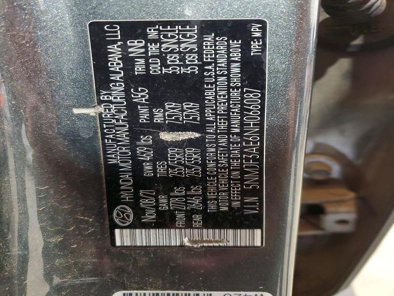 2022 Hyundai Tucson მანქანა იყიდება აუქციონზე, vin: 5NMJF3AE6NH066087, აუქციონის ნომერი: 53092476