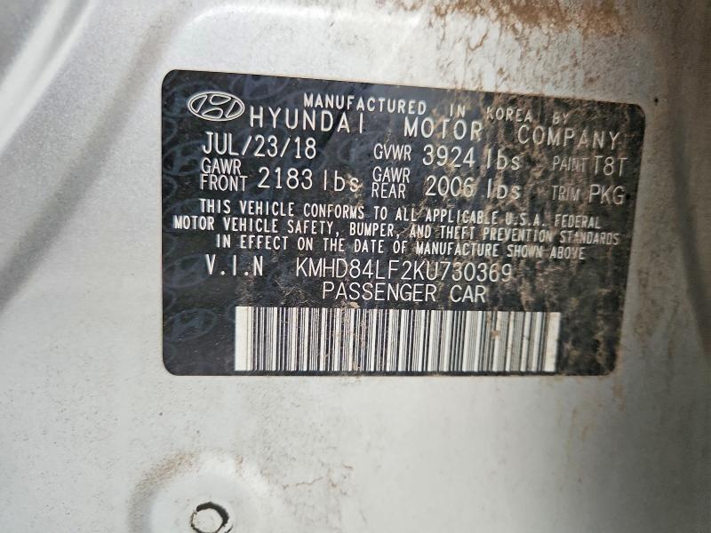 53459836 :رقم المزاد ، KMHD84LF2KU730369 vin ، 2019 Hyundai Elantra مزاد بيع