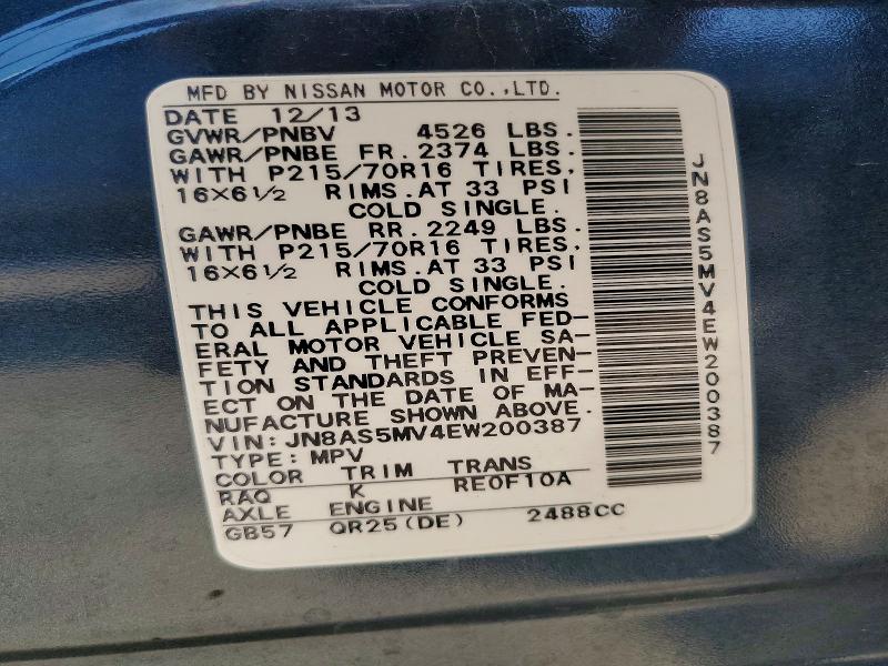 2014 Nissan Rogue Select მანქანა იყიდება აუქციონზე, vin: JN8AS5MV4EW200387, აუქციონის ნომერი: 51994536