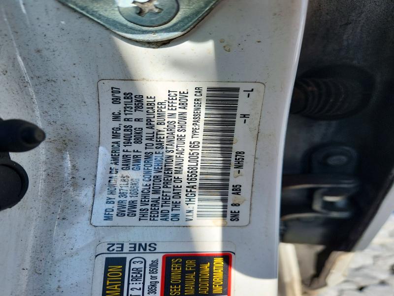 2008 Honda Civic მანქანა იყიდება აუქციონზე, vin: 1HGFA16568L005165, აუქციონის ნომერი: 53168376