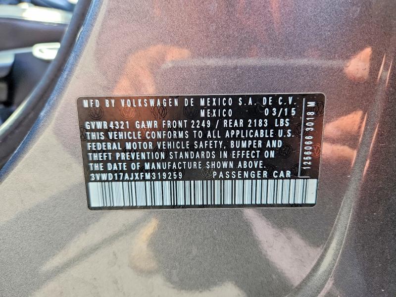Продаж на аукціоні авто 2015 Volkswagen Jetta, vin: 3VWD17AJXFM319259, номер лоту: 52064906
