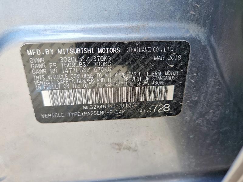 54694116 :رقم المزاد ، ML32A4HJ4JH011874 vin ، 2018 Mitsubishi Mirage مزاد بيع
