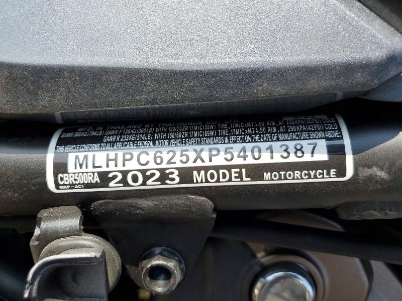 2023 Honda Cbr500 მანქანა იყიდება აუქციონზე, vin: MLHPC625XP5401387, აუქციონის ნომერი: 53339816