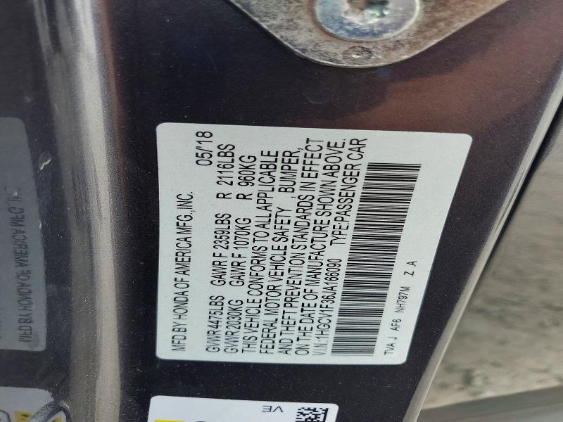 2018 Honda Accord მანქანა იყიდება აუქციონზე, vin: 1HGCV1F36JA166090, აუქციონის ნომერი: 54729606