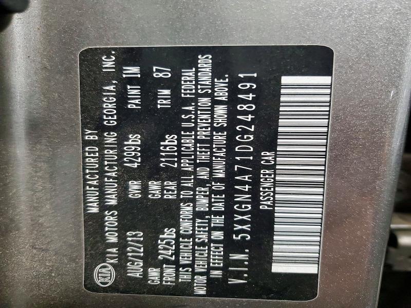 2013 Kia Optima მანქანა იყიდება აუქციონზე, vin: 5XXGN4A71DG248491, აუქციონის ნომერი: 54470546