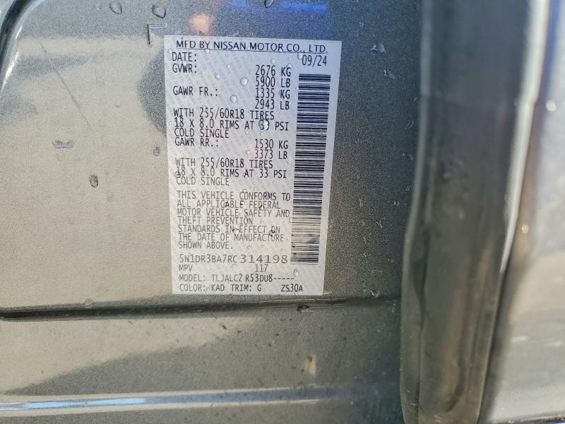 2024 Nissan Pathfinder მანქანა იყიდება აუქციონზე, vin: 5N1DR3BA7RC314198, აუქციონის ნომერი: 55387446