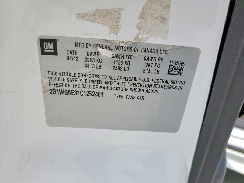 Продаж на аукціоні авто 2012 Chevrolet Impala, vin: 2G1WG5E31C1252461, номер лоту: 53101166