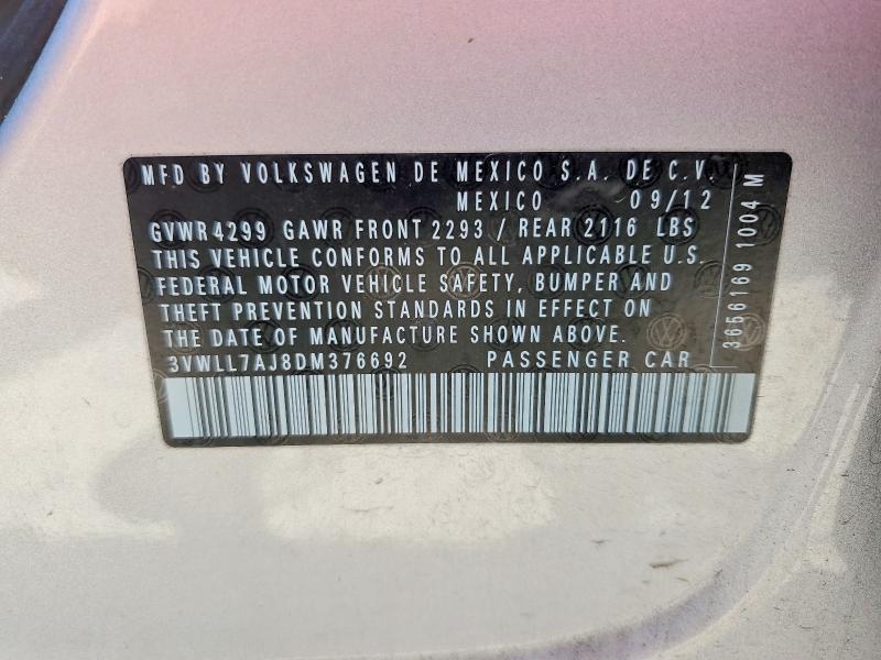 2013 Volkswagen Jetta მანქანა იყიდება აუქციონზე, vin: 3VWLL7AJ8DM376692, აუქციონის ნომერი: 54699496
