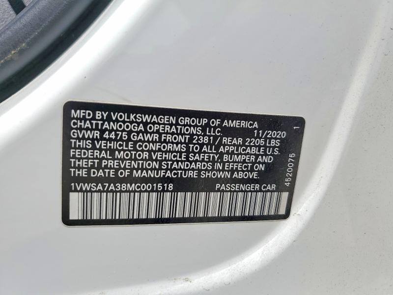 Продаж на аукціоні авто 2021 Volkswagen Passat, vin: 1VWSA7A38MC001518, номер лоту: 53635676