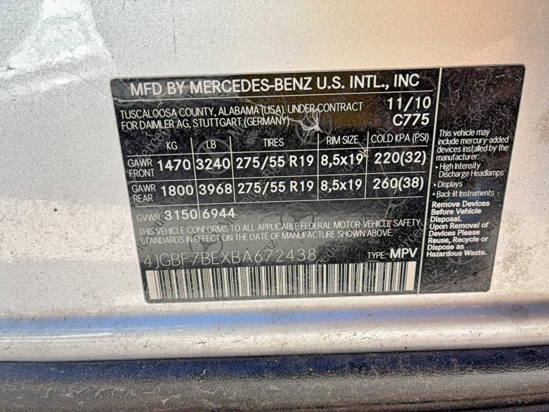 Продажа на аукционе авто 2011 Mercedes-benz Gl, vin: 4JGBF7BEXBA672438, номер лота: 53994016
