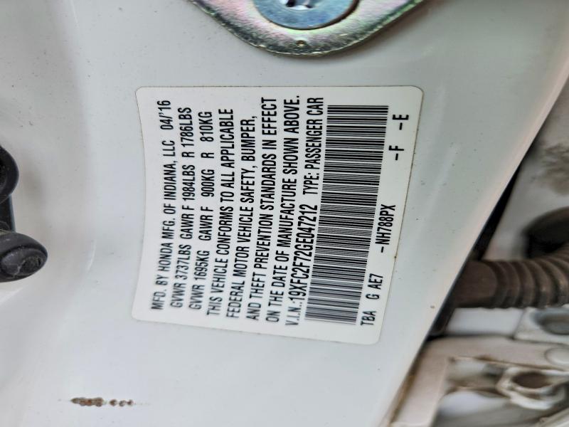 Aukcja sprzedaży 2016 Honda Civic, vin: 19XFC2F72GE047212, numer aukcji: 54324146
