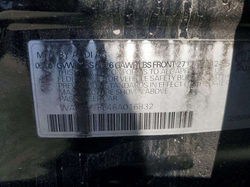 2006 Audi S4 მანქანა იყიდება აუქციონზე, vin: WAUGL78E46A016832, აუქციონის ნომერი: 53899156