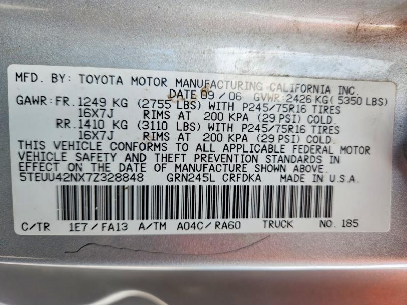 51034296 :رقم المزاد ، 5TEUU42NX7Z328848 vin ، 2007 Toyota Tacoma مزاد بيع