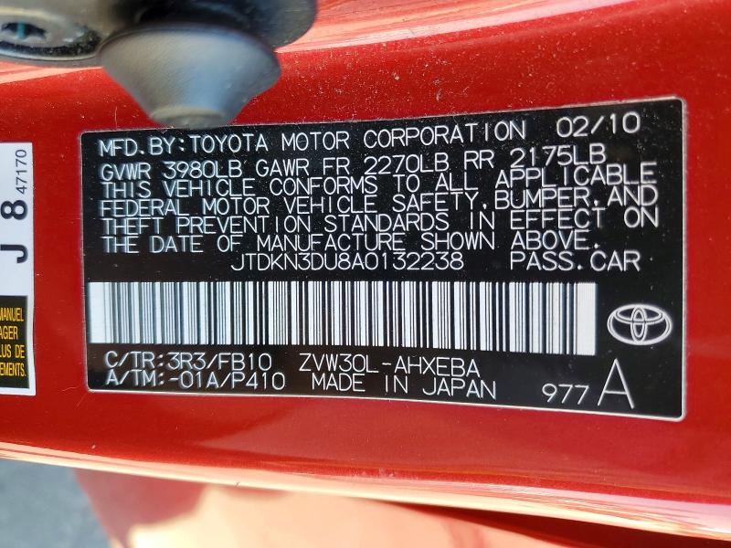 54148396 :رقم المزاد ، JTDKN3DU8A0132238 vin ، 2010 Toyota Prius مزاد بيع