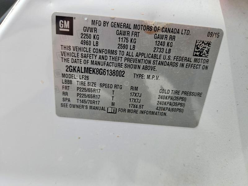 2016 Gmc Terrain მანქანა იყიდება აუქციონზე, vin: 2GKALMEK8G6138002, აუქციონის ნომერი: 52396856