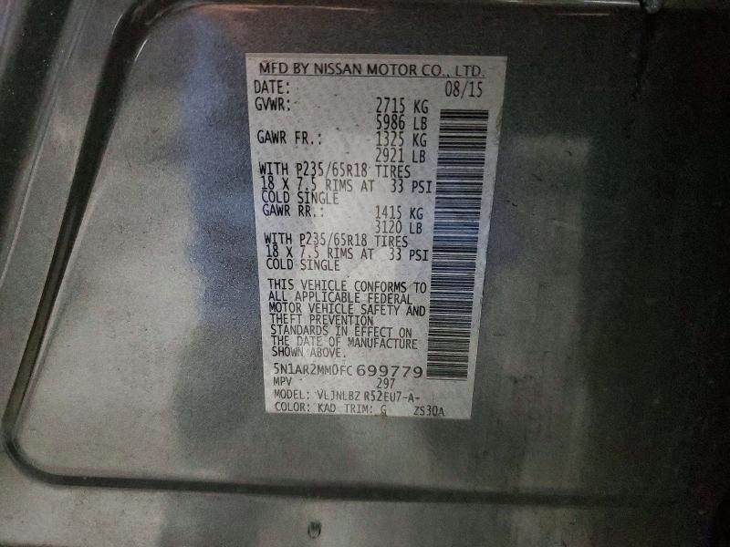 Продажа на аукционе авто 2015 Nissan Pathfinder, vin: 5N1AR2MM0FC699779, номер лота: 52434386