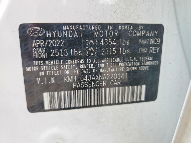 2022 Hyundai Sonata მანქანა იყიდება აუქციონზე, vin: KMHL64JAXNA220141, აუქციონის ნომერი: 52184356
