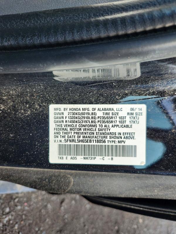 53534446 :رقم المزاد ، 5FNRL5H65EB118056 vin ، 2014 Honda Odyssey مزاد بيع