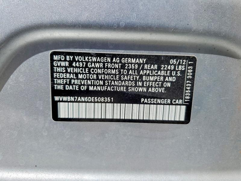 2013 Volkswagen Cc მანქანა იყიდება აუქციონზე, vin: WVWBN7AN6DE508351, აუქციონის ნომერი: 53788676