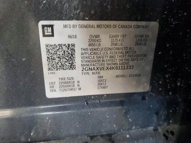 Продаж на аукціоні авто 2019 Chevrolet Equinox, vin: 2GNAXVEX4K6111333, номер лоту: 54708196