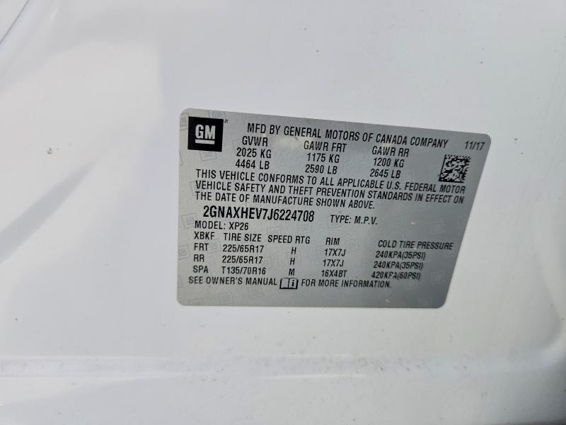 53127056 :رقم المزاد ، 2GNAXHEV7J6224708 vin ، 2018 Chevrolet Equinox مزاد بيع