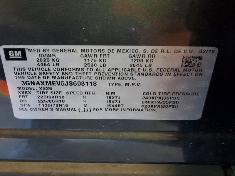 Aukcja sprzedaży 2018 Chevrolet Equinox, vin: 3GNAXMEV5JS603118, numer aukcji: 53935026