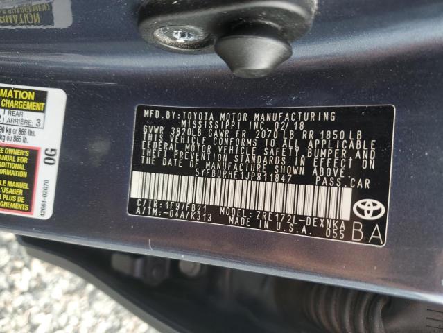 Aukcja sprzedaży 2018 Toyota Corolla, vin: 5YFBURHE1JP811847, numer aukcji: 52468936