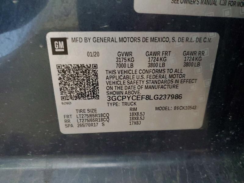 Продаж на аукціоні авто 2020 Chevrolet Silverado, vin: 3GCPYCEF8LG237986, номер лоту: 53572026