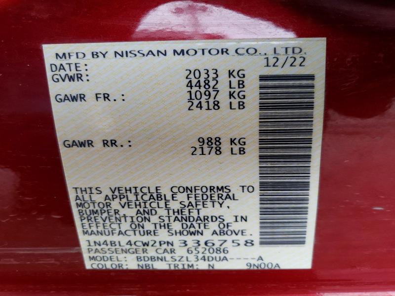 Продажа на аукционе авто 2023 Nissan Altima, vin: 1N4BL4CW2PN336758, номер лота: 55152166