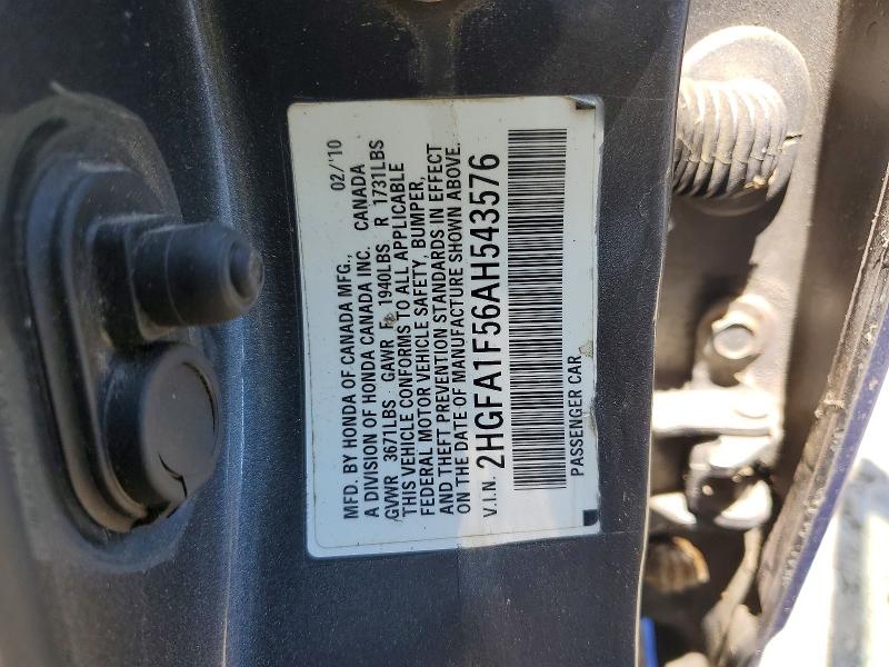 Aukcja sprzedaży 2010 Honda Civic, vin: 2HGFA1F56AH543576, numer aukcji: 55496266
