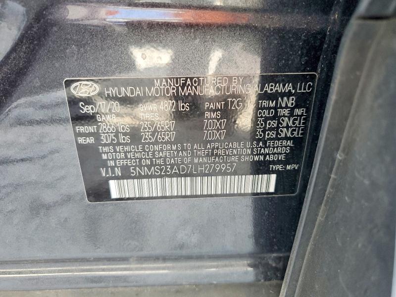 2020 Hyundai Santa Fe მანქანა იყიდება აუქციონზე, vin: 5NMS23AD7LH279957, აუქციონის ნომერი: 52838136