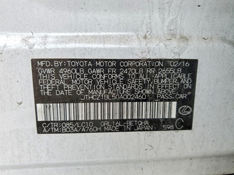 Aukcja sprzedaży 2016 Lexus Gs, vin: JTHCZ1BL5GA002460, numer aukcji: 52691026