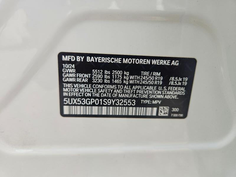 52252126 :رقم المزاد ، 5UX53GP01S9Y32553 vin ، 2025 Bmw X3 مزاد بيع