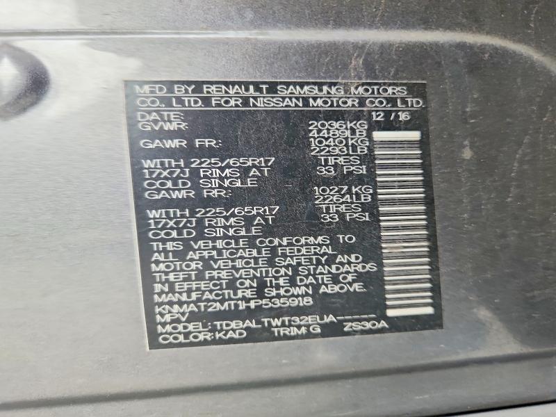 52897066 :رقم المزاد ، KNMAT2MT1HP535918 vin ، 2017 Nissan Rogue مزاد بيع