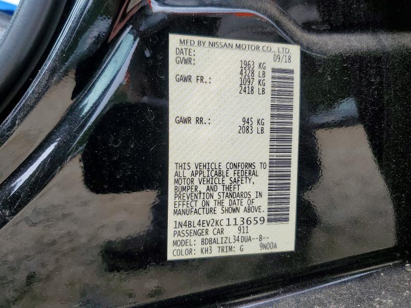 52128476 :رقم المزاد ، 1N4BL4EV2KC113659 vin ، 2019 Nissan Altima مزاد بيع