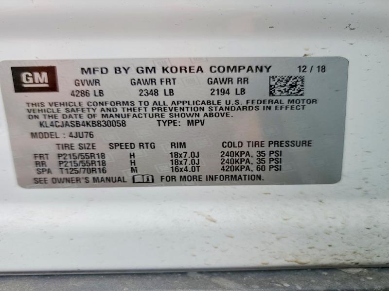 54725636 :رقم المزاد ، KL4CJASB4KB830058 vin ، 2019 Buick Encore مزاد بيع