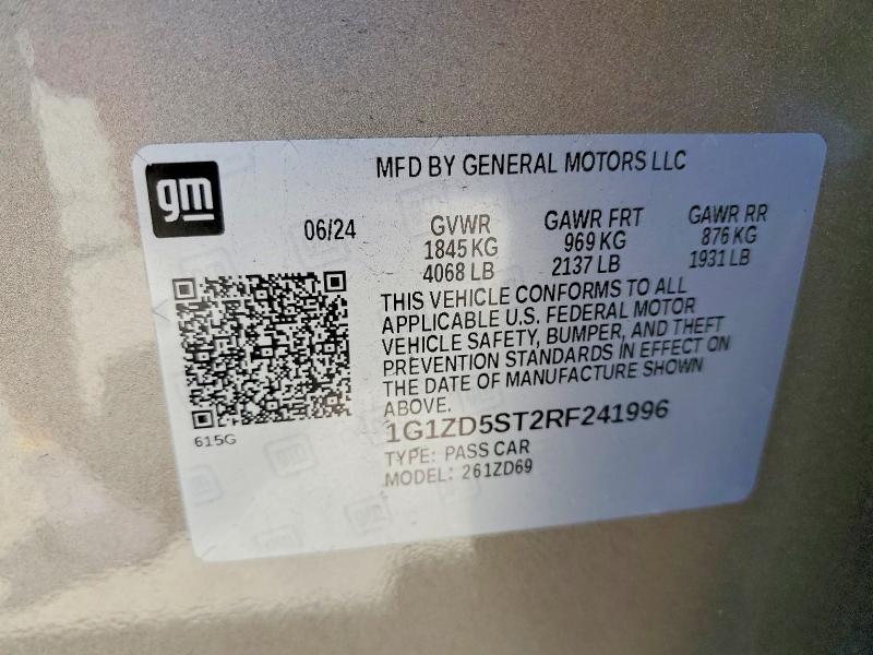 2024 Chevrolet Malibu მანქანა იყიდება აუქციონზე, vin: 1G1ZD5ST2RF241996, აუქციონის ნომერი: 54083686