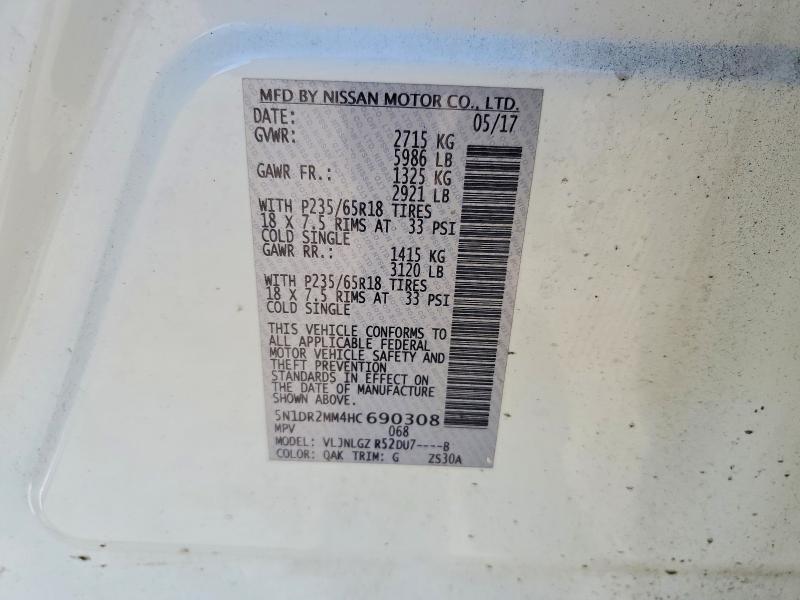 2017 Nissan Pathfinder მანქანა იყიდება აუქციონზე, vin: 5N1DR2MM4HC690308, აუქციონის ნომერი: 52835736