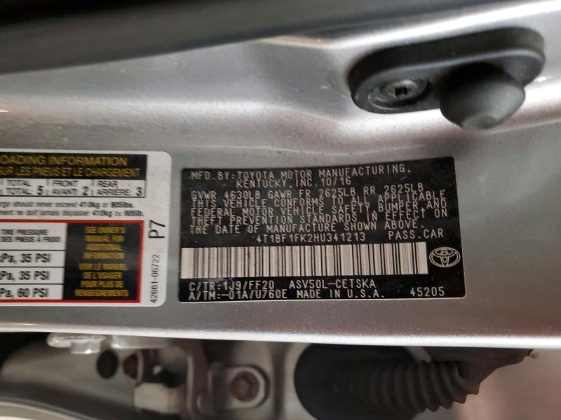 Продажа на аукционе авто 2017 Toyota Camry, vin: 4T1BF1FK2HU341213, номер лота: 54545956
