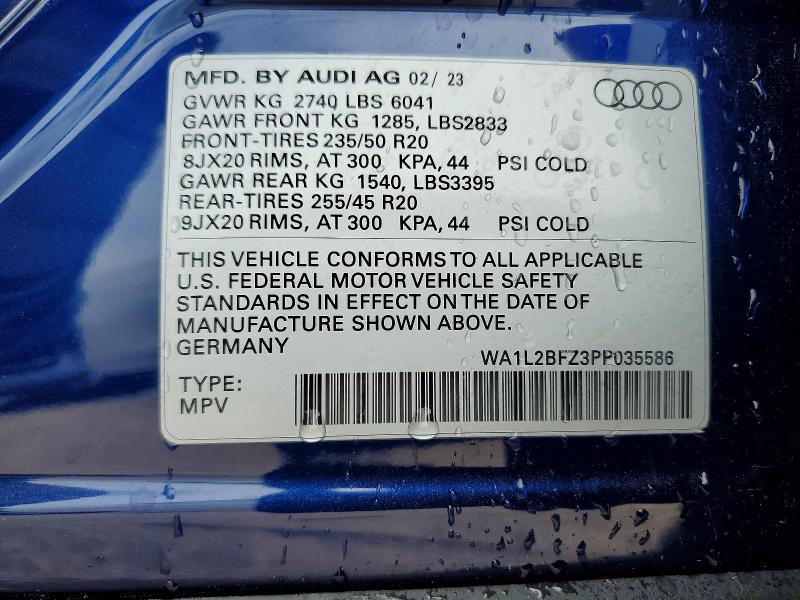 2023 Audi Q4 E-tron მანქანა იყიდება აუქციონზე, vin: WA1L2BFZ3PP035586, აუქციონის ნომერი: 53845916