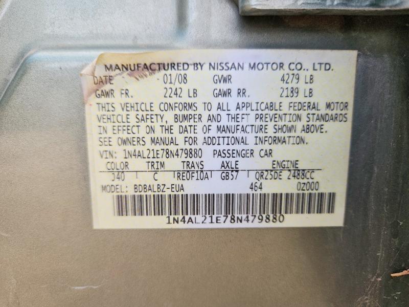 Aukcja sprzedaży 2008 Nissan Altima, vin: 1N4AL21E78N479880, numer aukcji: 54520476