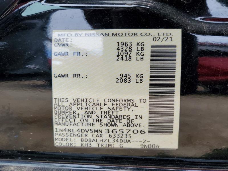 2021 Nissan Altima მანქანა იყიდება აუქციონზე, vin: 1N4BL4DV5MN365706, აუქციონის ნომერი: 51194466