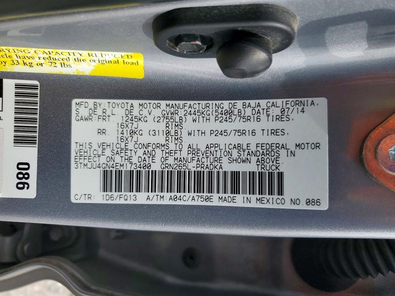 Продажа на аукционе авто 2014 Toyota Tacoma, vin: 3TMJU4GN4EM173400, номер лота: 53537966