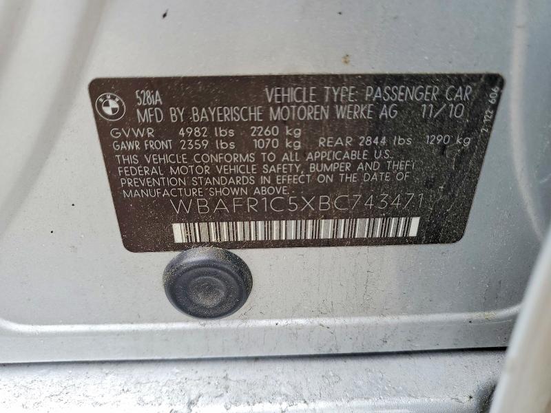 Продажа на аукционе авто 2011 Bmw 528, vin: WBAFR1C5XBC743471, номер лота: 52820196