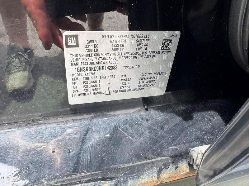 Aukcja sprzedaży 2017 Chevrolet Tahoe, vin: 1GNSKBKC9HR142383, numer aukcji: 55459376