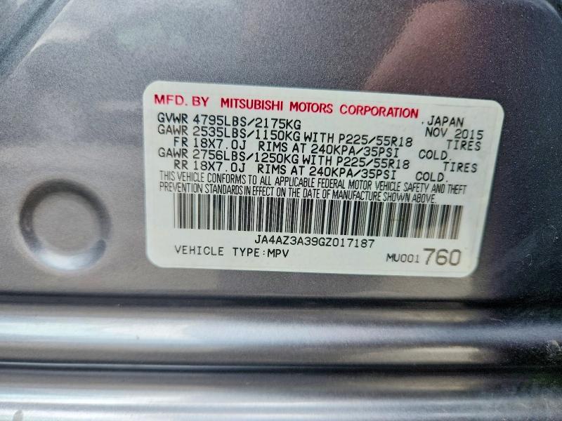 53797206 :رقم المزاد ، JA4AZ3A39GZ017187 vin ، 2016 Mitsubishi Outlander مزاد بيع